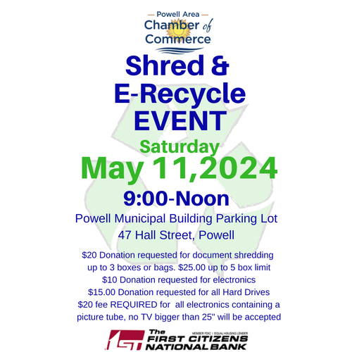 Shred & ERecycle Day May 11, 2024 Greater Powell Area Chamber of